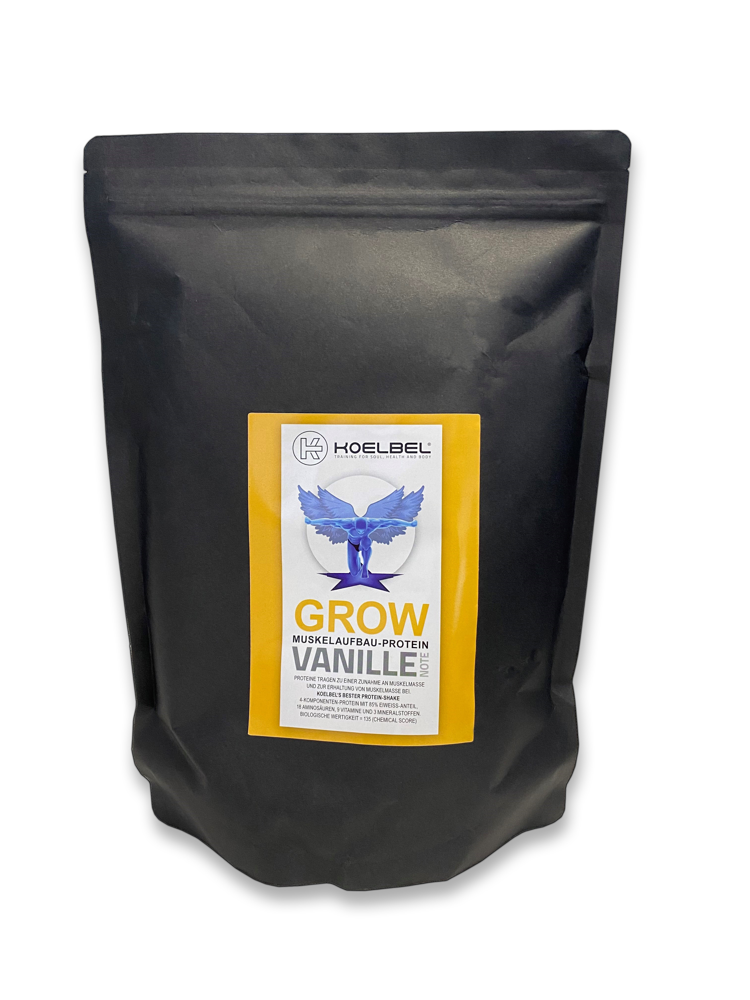 Grow-Vanille-900-Gramm-Beutel Koelbel Grow Muskelaufbau-Protein aus 4 Eiweiß-Komponenten